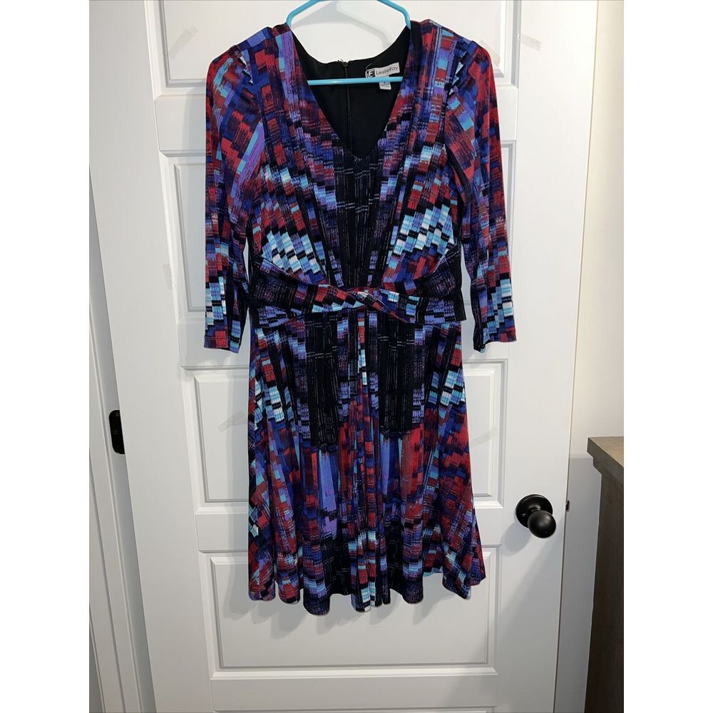 Leslie Fay Midi‎ Stretch Geometric Multicolor Dress Womens 6